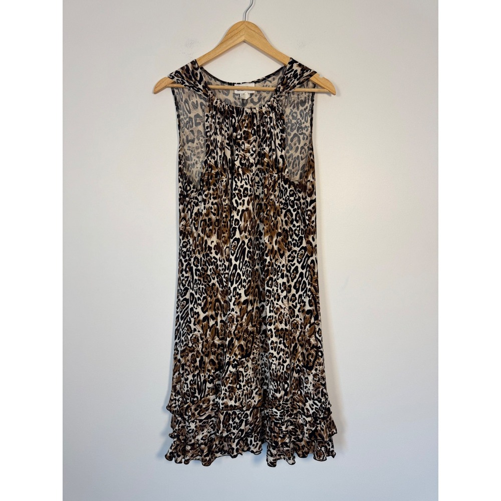 Mob Wife J.B.S. Ltd. Womens 10 Sleeveless Dress Brown‎ Leopard Print Ruffle Hem